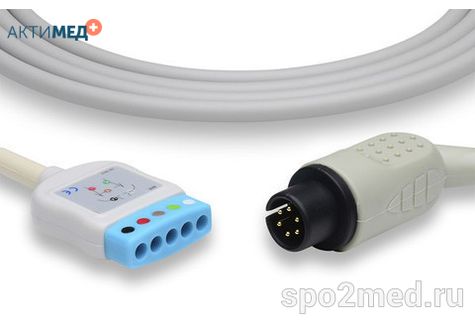 D-1540-I, Кабель пациента электрокардиографический для подключения пациента к монитору (магистральный на 5 отв.), AAMI, 2.5м, IEC, Din