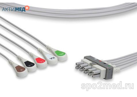 AA5-90S-I, Кабель пациента электрокардиографический для подключения пациента к монитору (отведения), Philips, пятиэлектродный: отведения (I,II,III, aVR, aVL), 0.9м, кнопочный тип, IEC
