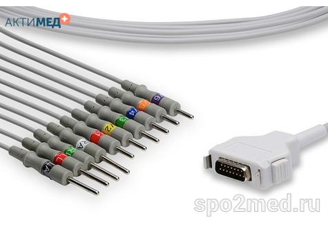 E10R-FD1-N/I, Кабель пациента электрокардиографический для подключения пациента к монитору (единый), Fukuda Denshi, двенадцатиэлектродный, 10 отведений, 3.4м, тип "игла"