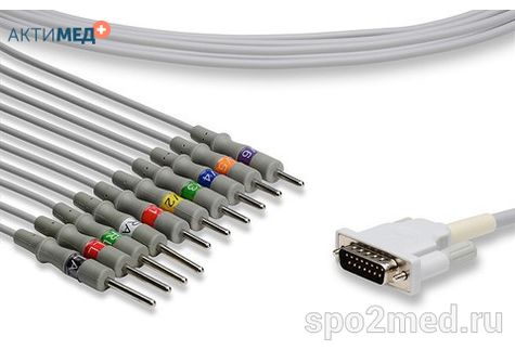 E10R-HP-N/I, Кабель пациента электрокардиографический для подключения пациента к монитору (единый), Philips, двенадцатиэлектродный, 10 отведений, 3.4м, тип "игла"