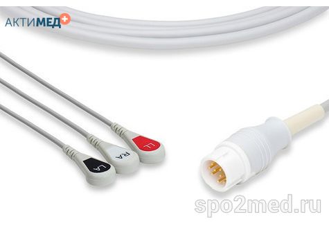 2385S-I, Кабель пациента электрокардиографический для подключения пациента к монитору (единый), Philips, трехэлектродный: отведения (I,II,III), 3.4м, кнопочный тип, IEC