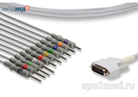E10R-NK2-N/I, Кабель пациента электрокардиографический для подключения пациента к монитору (единый), Nihon Kohden, двенадцатиэлектродный, 10 отведений, 3.4м, тип "игла"