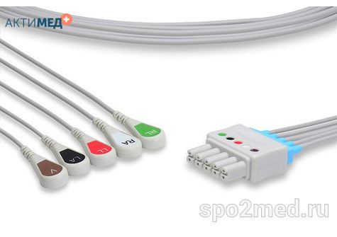 MR5-90S-I, Кабель пациента электрокардиографический для подключения пациента к монитору (отведения), Mindray, пятиэлектродный: отведения (I,II,III, aVR, aVL), 0.9м, кнопочный тип, IEC