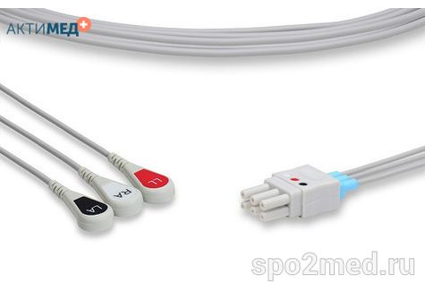 MN3-90S-I, Кабель пациента электрокардиографический для подключения пациента к монитору (отведения), Mennen, трехэлектродный: отведения (I,II,III), 0.9м, кнопочный тип, IEC