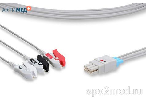 DX3-90P-I, Кабель пациента электрокардиографический для подключения пациента к монитору (отведения), Datex Ohmeda, трехэлектродный: отведения (I,II,III), 0.9м, тип "прищепка", IEC