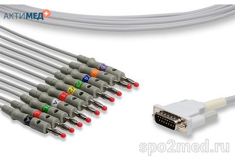 E10R-HP-B/I, Кабель пациента электрокардиографический для подключения пациента к монитору (единый), Philips, двенадцатиэлектродный, 10 отведений, 3.4м, тип "банан"