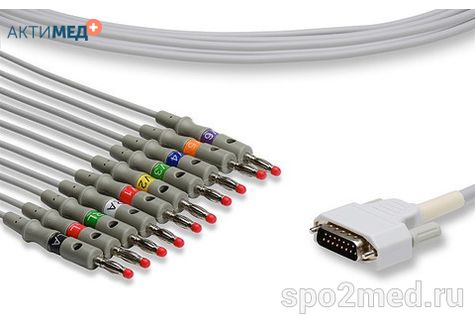 E10R-NK2-B/I, Кабель пациента электрокардиографический для подключения пациента к монитору (единый), Nihon Kohden, двенадцатиэлектродный, 10 отведений, 3.4м, тип "банан"