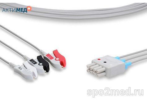 NKB3-90P-I, Кабель пациента электрокардиографический для подключения пациента к монитору (отведения), Nihon Kohden, трехэлектродный: отведения (I,II,III), 0.9м, тип "прищепка", IEC