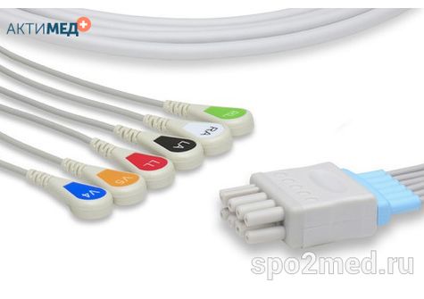 NKB6-90S-I, Кабель пациента электрокардиографический для подключения пациента к монитору (отведения), Nihon Kohden, пятиэлектродный: отведения (I,II,III, aVR, aVL), 0.9м, кнопочный тип, IEC
