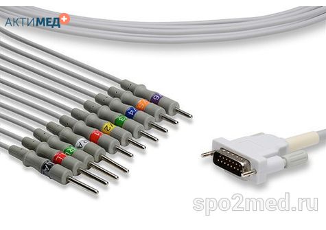 E10R-SH1-N/I, Кабель пациента электрокардиографический для подключения пациента к монитору (единый), Schiller, двенадцатиэлектродный, 10 отведений, 3.4м, тип "игла"