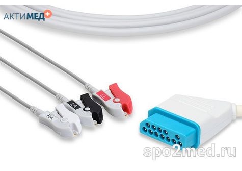 2309P-I, Кабель пациента электрокардиографический для подключения пациента к монитору (единый), Nihon Kohden, трехэлектродный: отведения (I,II,III), 3.4м, тип "прищепка", IEC
