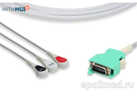 2316S-I, Кабель пациента электрокардиографический для подключения пациента к монитору (единый), Nihon Kohden, трехэлектродный: отведения (I,II,III), 3.4м, кнопочный тип, IEC