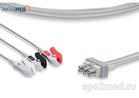 AA3-90P-I, Кабель пациента электрокардиографический для подключения пациента к монитору (отведения), Philips, трехэлектродный: отведения (I,II,III), 0.9м, тип "прищепка", IEC