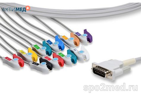 E10R-HP-P/I, Кабель пациента электрокардиографический для подключения пациента к монитору (единый), Philips, двенадцатиэлектродный, 10 отведений, 3.4м, тип "прищепка"