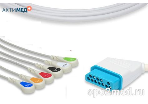 2609S-I, Кабель пациента электрокардиографический для подключения пациента к монитору (единый), Nihon Kohden, пятиэлектродный: отведения (I,II,III, aVR, aVL), 3.4м, кнопочный тип, IEC