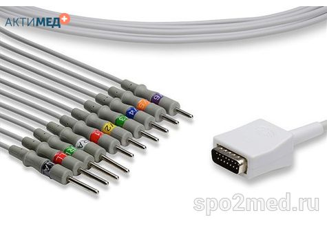 E10R-NK1-N/I, Кабель пациента электрокардиографический для подключения пациента к монитору (единый), Nihon Kohden, двенадцатиэлектродный, 10 отведений, 3.4м, тип "игла"