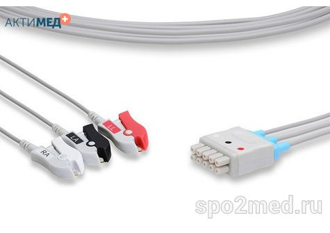 MQ3-90P-I, Кабель пациента электрокардиографический для подключения пациента к монитору (отведения), Marquette, трехэлектродный: отведения (I,II,III), 0.9м, тип "прищепка", IEC