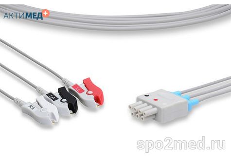 DT3-90P-I, Кабель пациента электрокардиографический для подключения пациента к монитору (отведения), Mindray, трехэлектродный: отведения (I,II,III), 0.9м, тип "прищепка", IEC, коричневый коннектор
