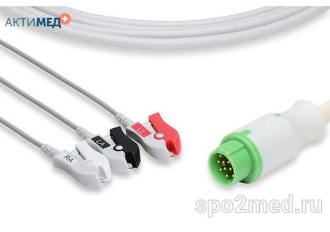 2375P-I, Кабель пациента электрокардиографический для подключения пациента к монитору (единый), Mennen, трехэлектродный: отведения (I,II,III), 3.4м, тип "прищепка", IEC