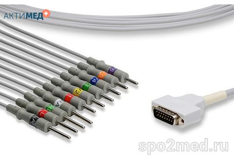 E10R-MQ-N/I, Кабель пациента электрокардиографический для подключения пациента к монитору (единый), Marquette, двенадцатиэлектродный, 10 отведений, 3.4м, тип "игла"