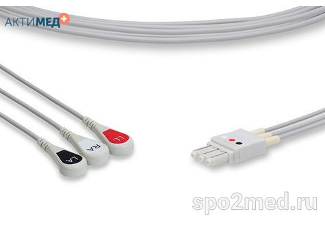 HP3-90S-I, Кабель пациента электрокардиографический для подключения пациента к монитору (отведения), Philips, трехэлектродный: отведения (I,II,III), 0.9м, кнопочный тип, IEC