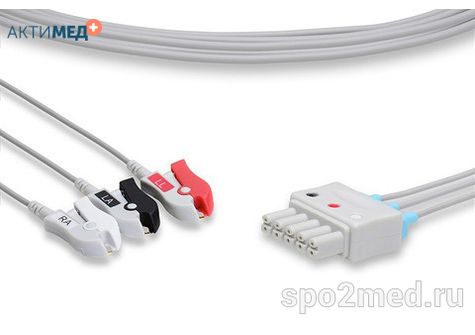 MR3-90P-I, Кабель пациента электрокардиографический для подключения пациента к монитору (отведения), Mindray, трехэлектродный: отведения (I,II,III), 0.9м, тип "прищепка", IEC