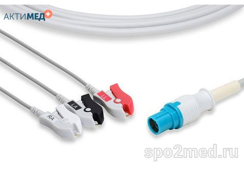 2323P-I, Кабель пациента электрокардиографический для подключения пациента к монитору (единый), Draeger/Siemens, трехэлектродный: отведения (I,II,III), 3.4м, тип "прищепка", IEC