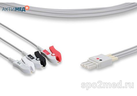 HP3-90P-I, Кабель пациента электрокардиографический для подключения пациента к монитору (отведения), Philips, трехэлектродный: отведения (I,II,III), 0.9м, тип "прищепка", IEC