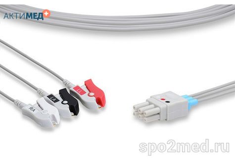 MN3-90P-I, Кабель пациента электрокардиографический для подключения пациента к монитору (отведения), Mennen, трехэлектродный: отведения (I,II,III), 0.9м, тип "прищепка", IEC