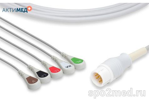 2585S-I, Кабель пациента электрокардиографический для подключения пациента к монитору (единый), Philips, пятиэлектродный: отведения (I,II,III, aVR, aVL), 3.4м, кнопочный тип, IEC